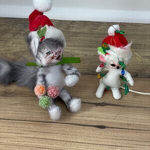 Annalee Christmas 2007 White Mouse 4.5" & 2012 Christmas Delights Kitty Cat 5"